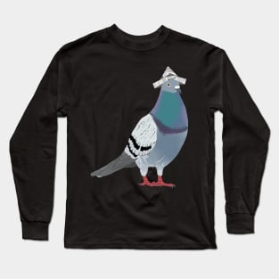Pigeon with Newspaper Hat Long Sleeve T-Shirt